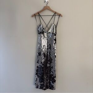 Milly Sequin Spaghetti Strap Crossover Back Dress Shiny Sparkle New Year’s Eve 2